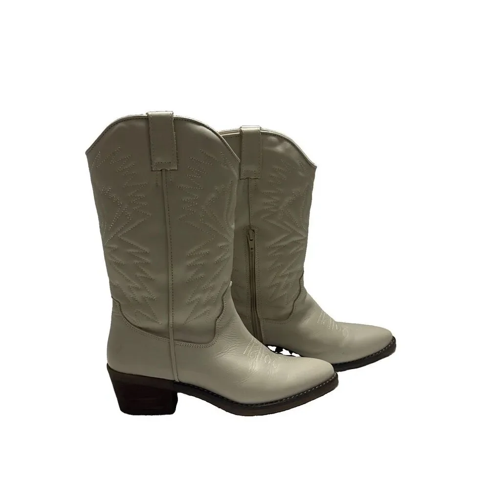 Steve Madden Windie Cowboy Boots 9 M Western Ivory Leather Prep Boho